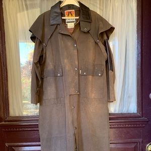 Kakadu Long Rider 3-in-1 Drovers Coat. Brown Oilcloth leather trim cotton lining